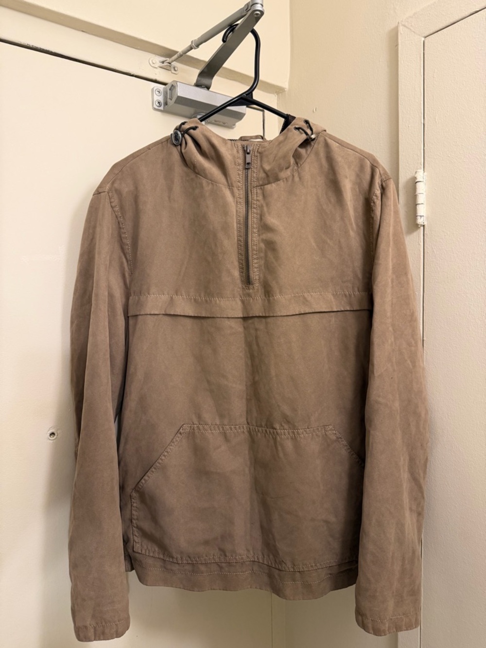 Zara Men's Hooded Half-Zip Jacket in Taupe Brown